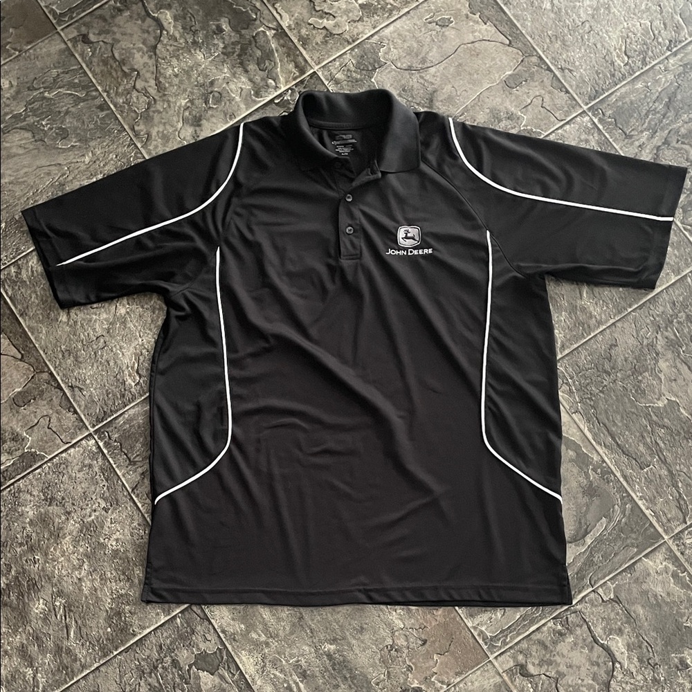 JOHN DEERE Men’s Black Golf Polo White Accents Embroidered Logo Farming Casual